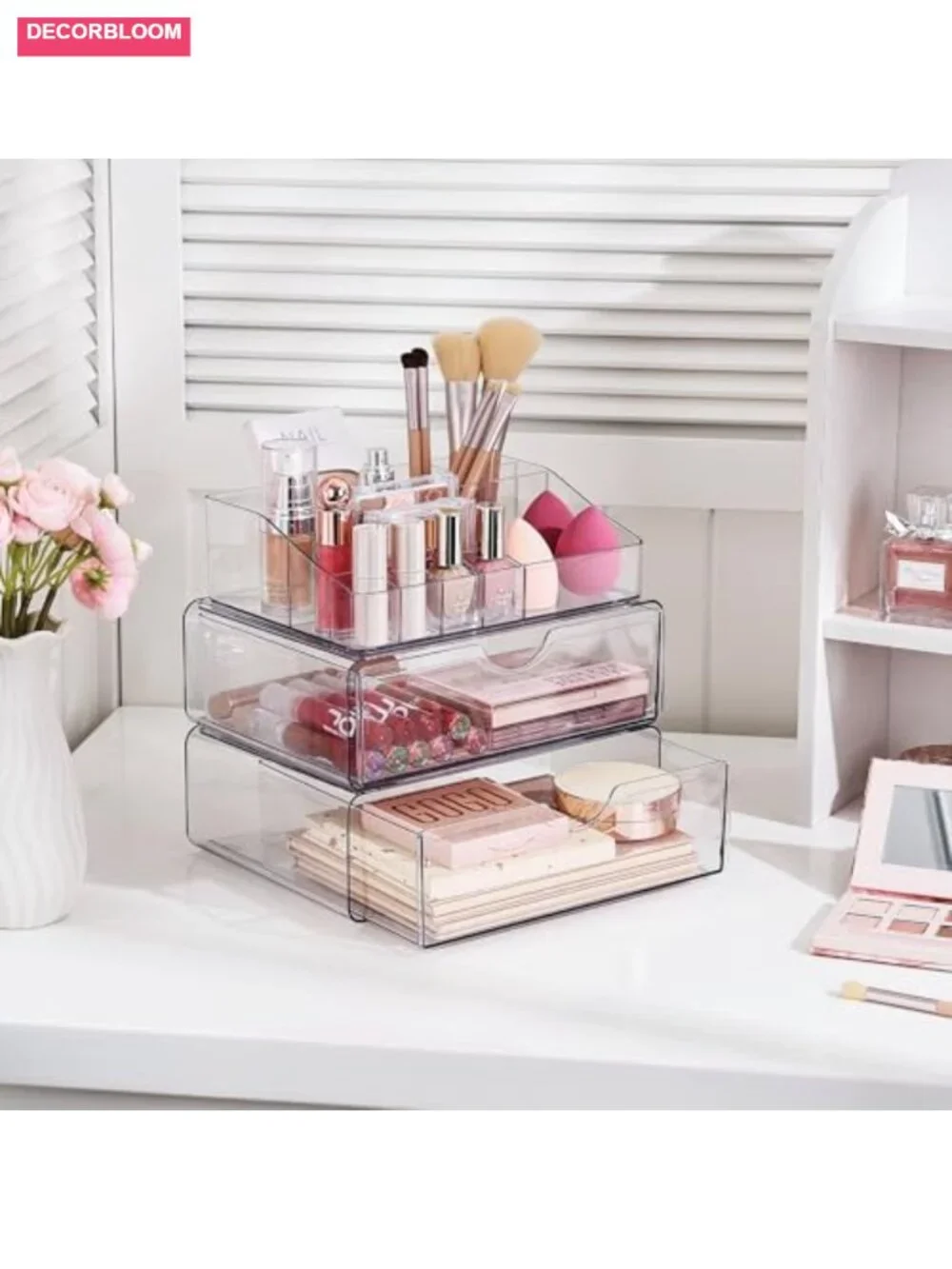 3 Tier Clear Makeup Organizer with 2 Drawers, Cosmetic Storage for Dresser